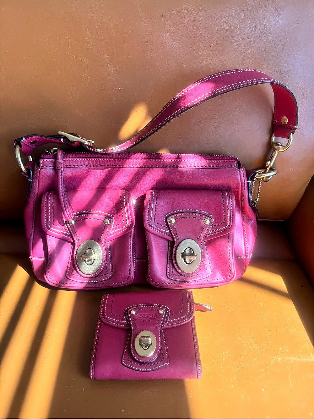 vintage Coach raspberry Legacy + matching Gigi wallet